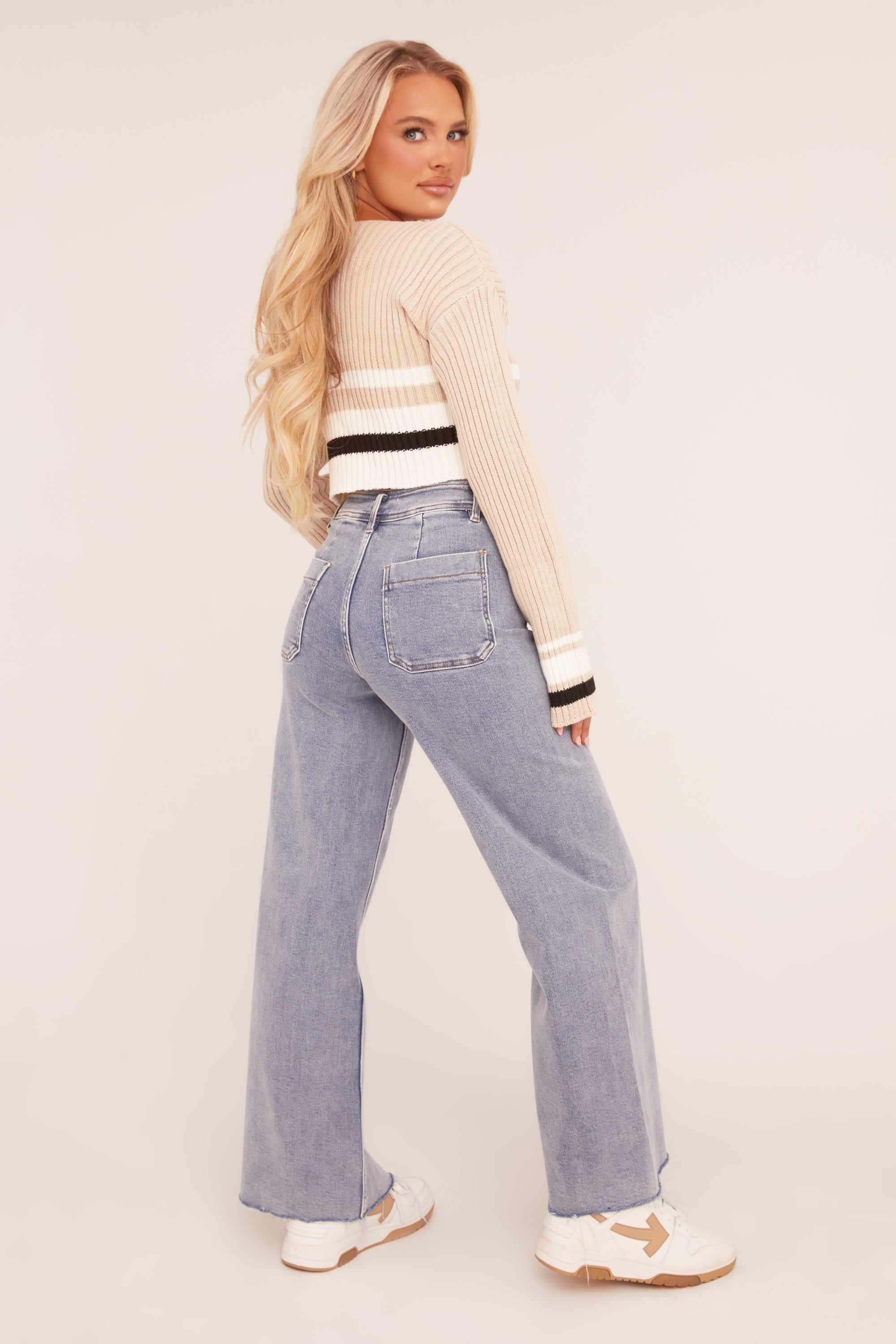 Light Blue Stretch Pocket Detail Straight Leg Jeans