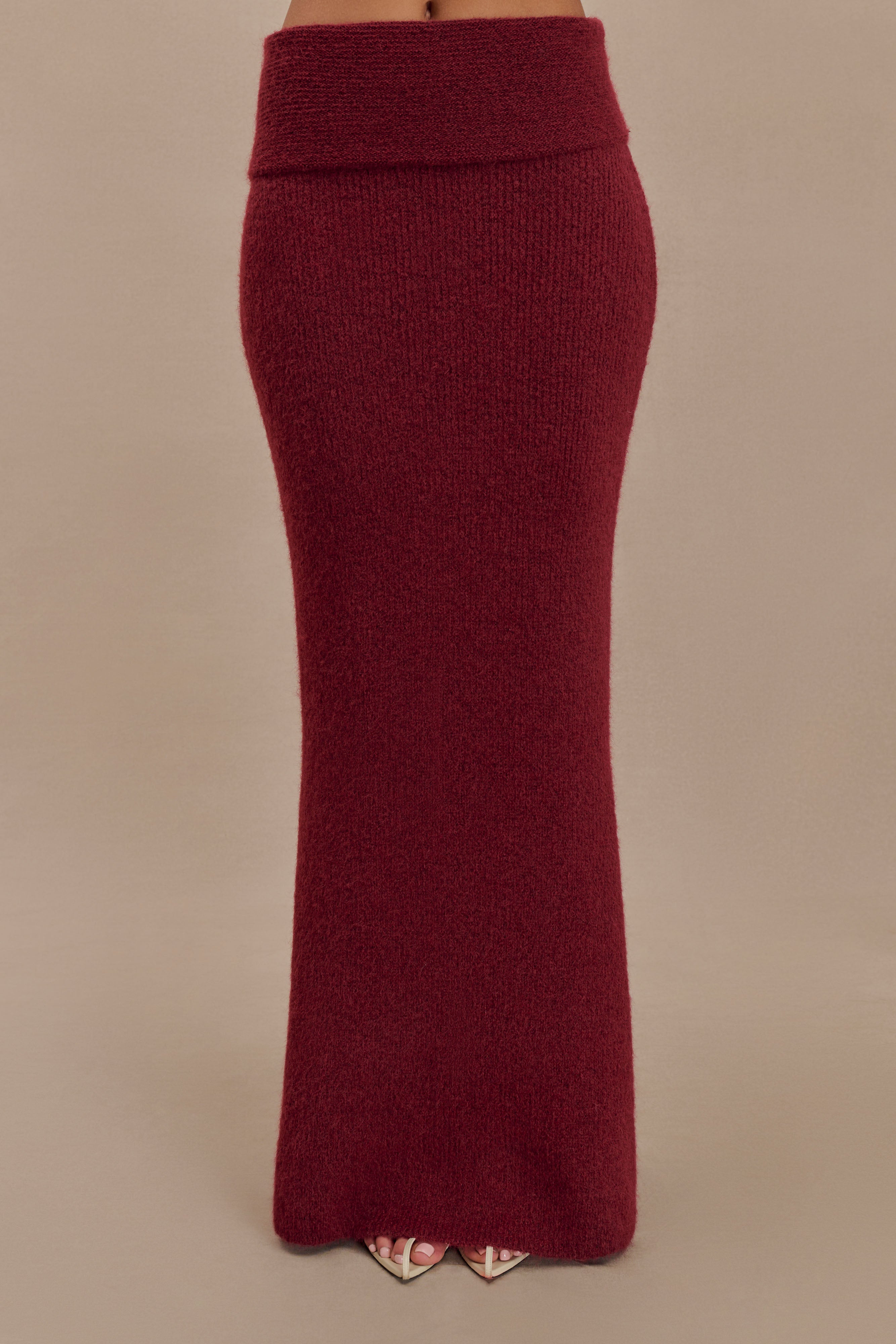 Charlotte Knit Maxi Skirt With Overlay - Merlot