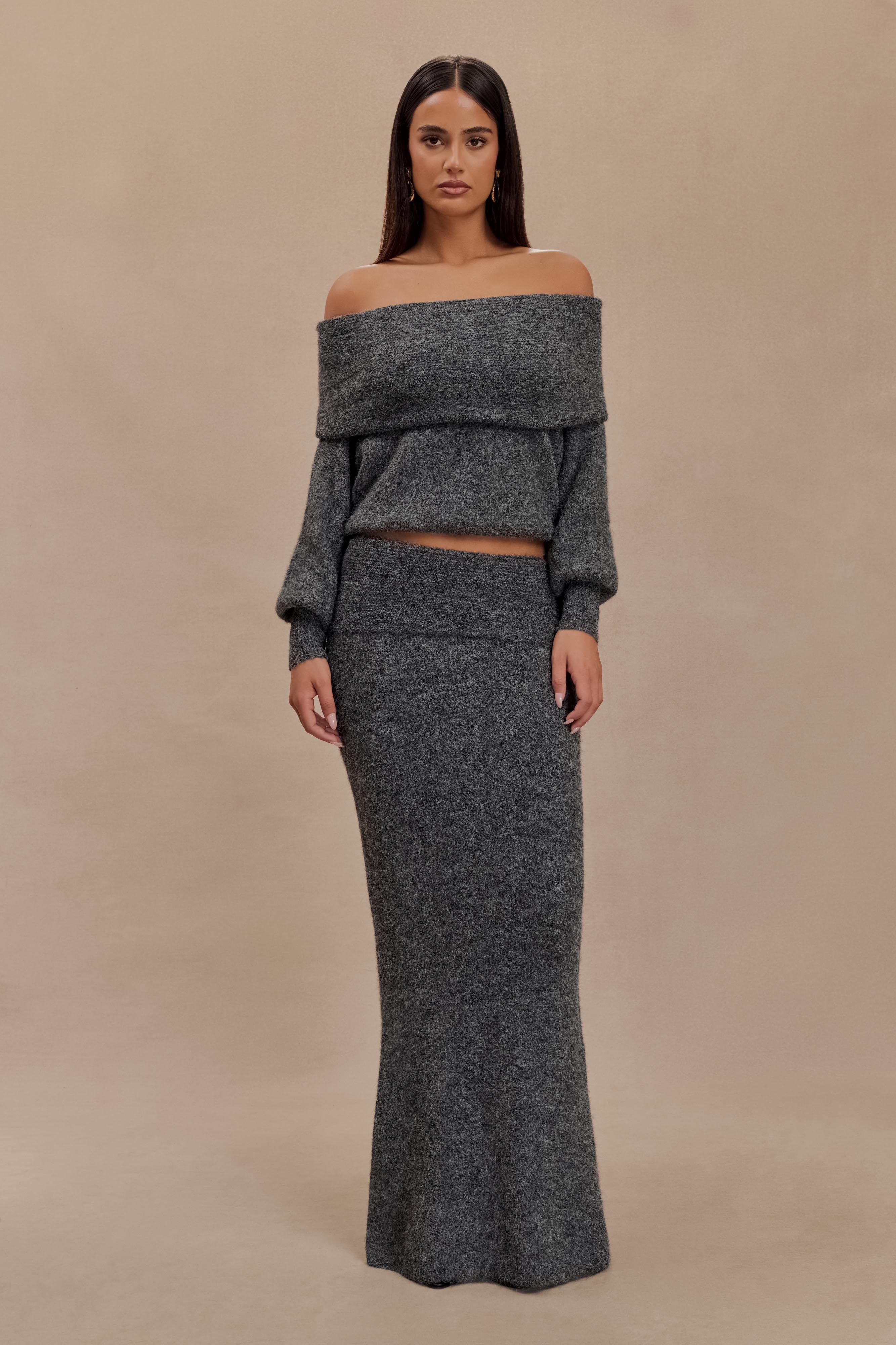 Charlotte Knit Maxi Skirt With Overlay - Merlot