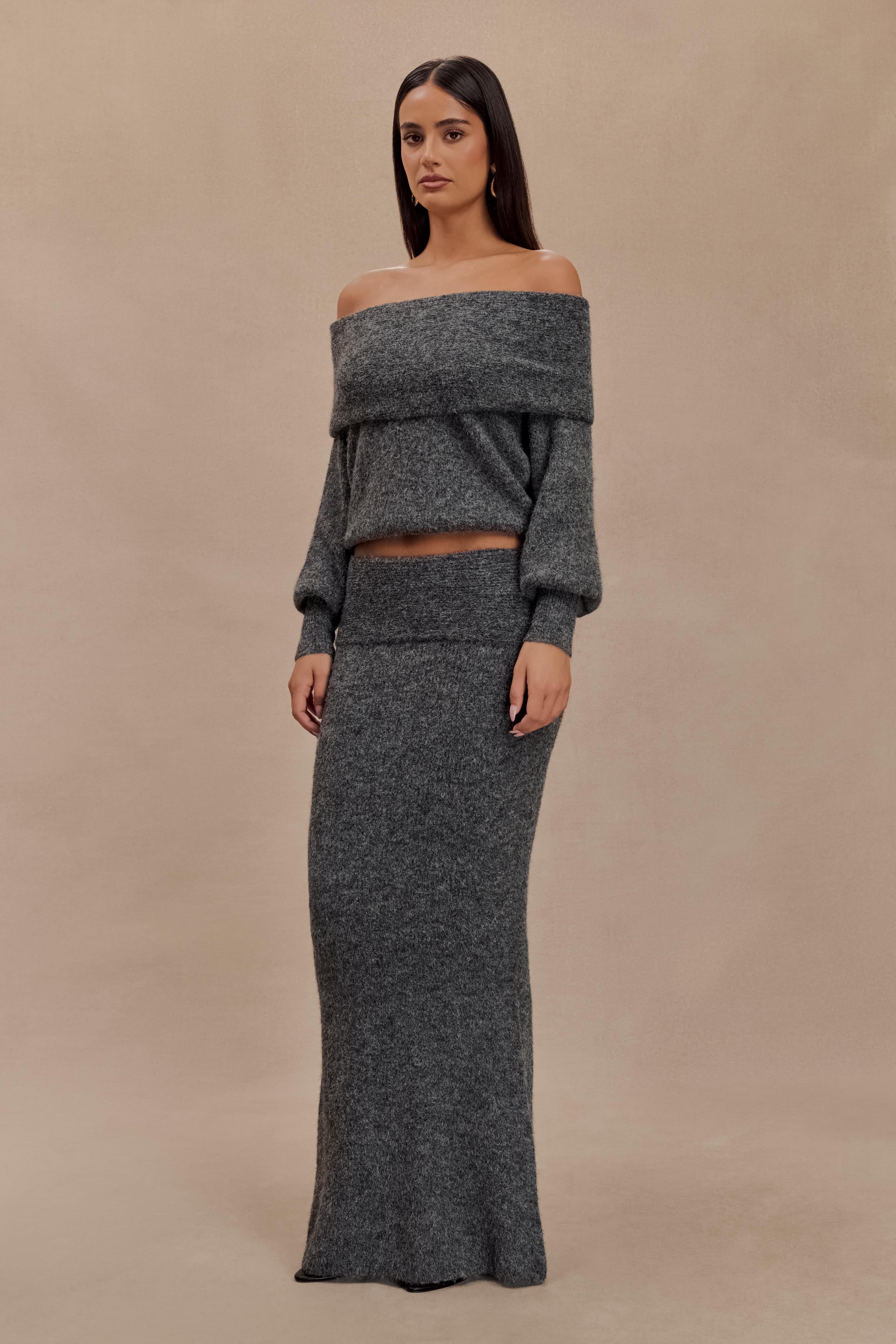 Charlotte Knit Maxi Skirt With Overlay - Merlot