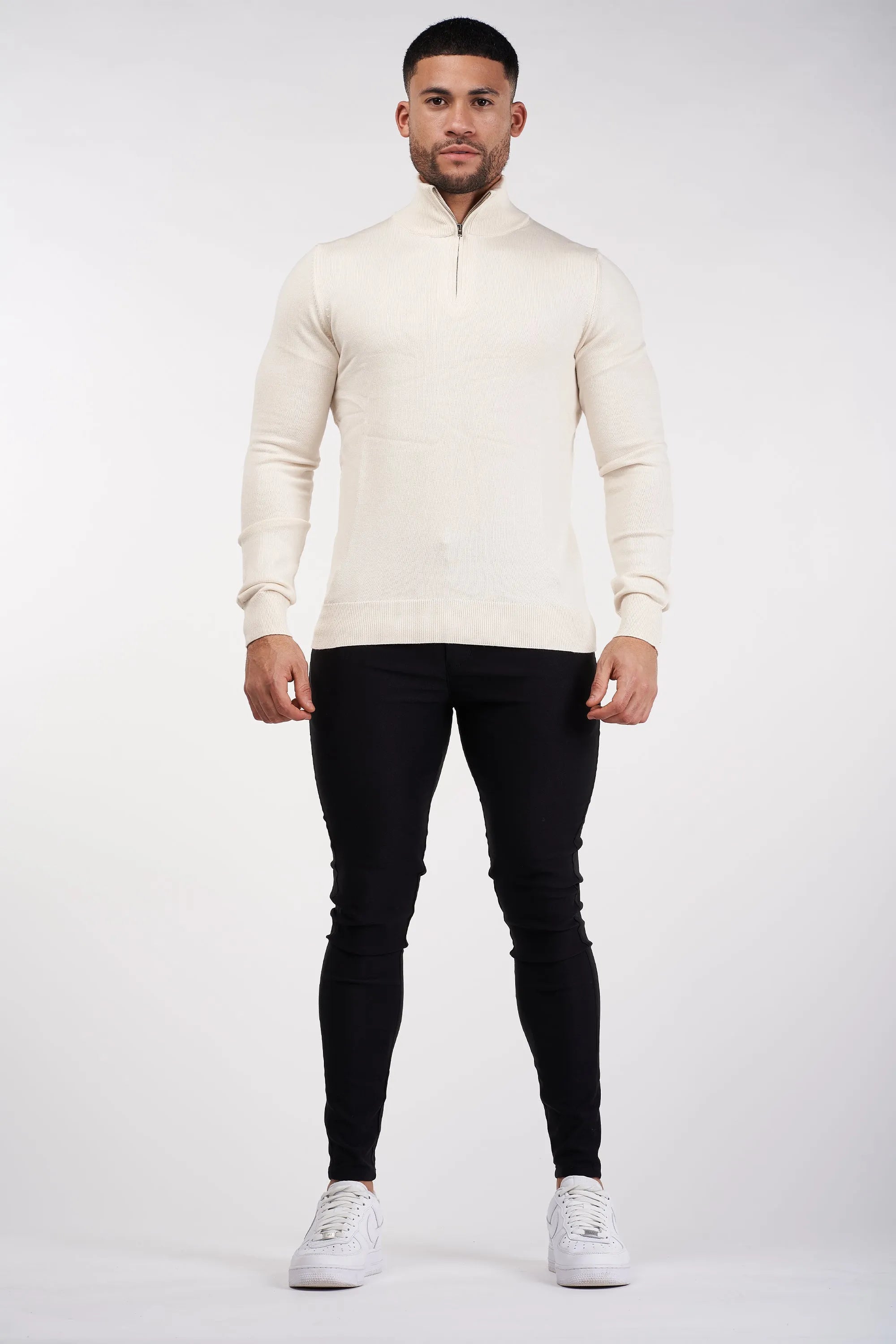 THE SANTONI - HALF ZIP SWEATER - BEIGE