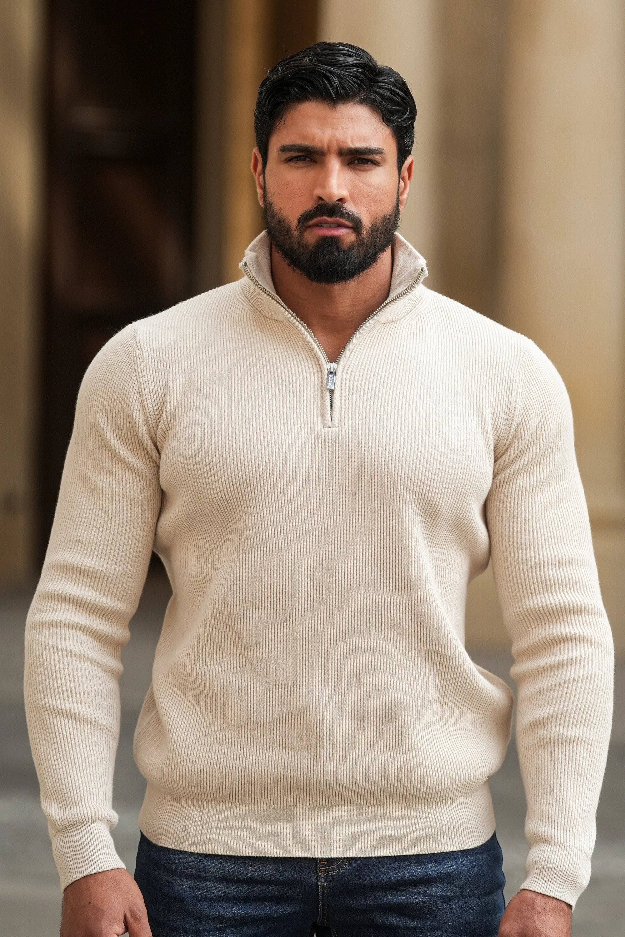 THE RENZO HALF ZIP SWEATER